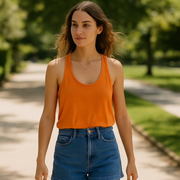 Wilfred Free Linen-Blend Racerback Tank Top S Bright Orange - Picture 1 of 9